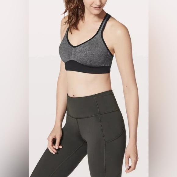Lululemon Speed Up Bra Heathered Black Sports Top Yoga Run Mesh - Picture 1 of 7